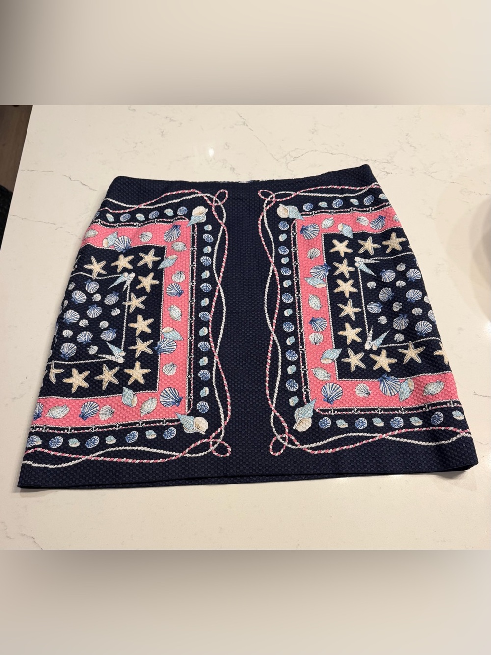 Talbots Women's nautical Navy Embroidered Pink Accent Mini Skirt
